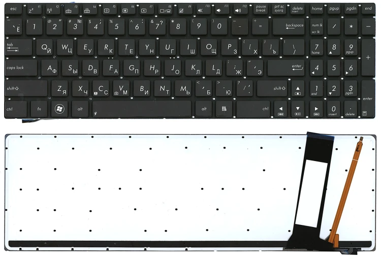 Клавиатура для ноутбука Asus N56 N56V черная с белой подсветкой