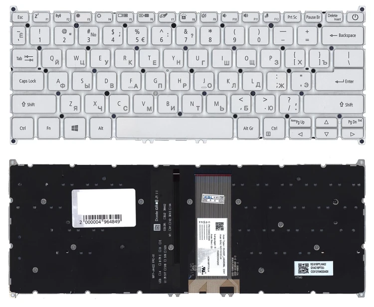 Клавиатура для ноутбука Acer Swift 3 SF313-51 серебристая с подсветкой
