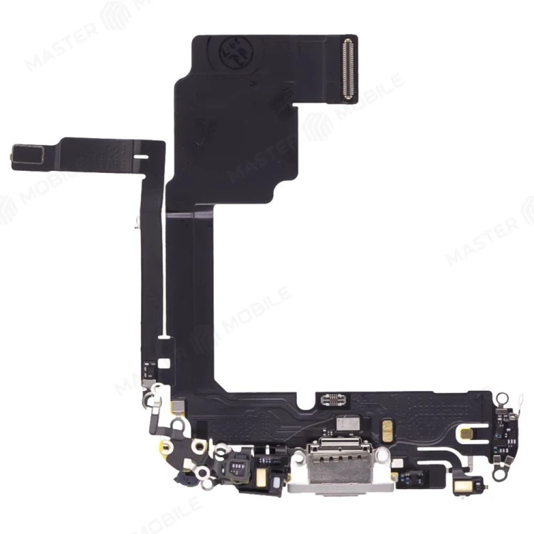 Шлейф для Apple iPhone 15 Pro с комп. + разъем зарядки + микрофон (белый) (ORIG100)