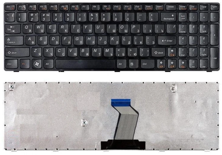 Клавиатура для ноутбука Lenovo IdeaPad B570 B580 V570 Z570 Z575 B590 черная с черной рамкой