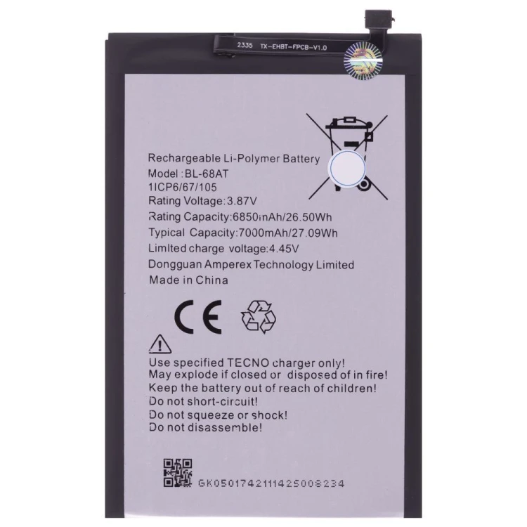 Аккумулятор для Tecno Pova 2 (LE7N) / Pova 3 (LF7N) (BL-68AT)
