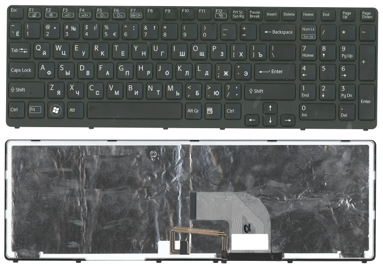 Клавиатура для ноутбука Sony Vaio SVE17 черная с подсветкой с черной рамкой