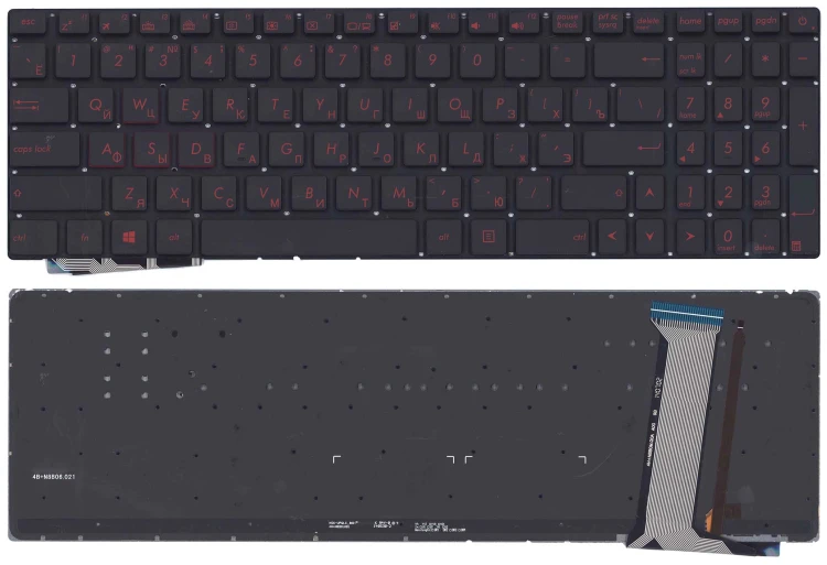Клавиатура для ноутбука Asus G771, N551 черная без рамки с красной подсветкой