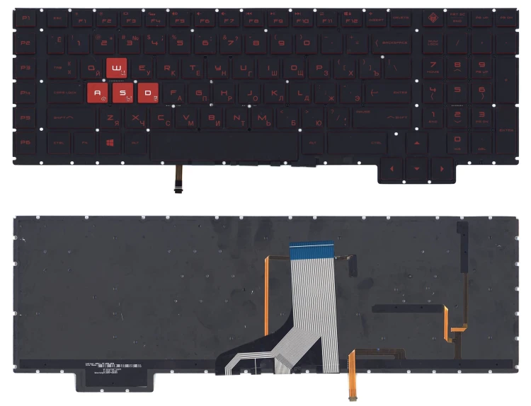 Клавиатура для ноутбука HP Omen 17-AN000 черная с красной подсветкой