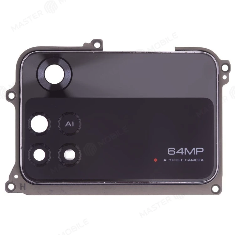 Стекло задней камеры для Xiaomi Poco M4 Pro 4G (2201117PG) (черный) (в рамке)
