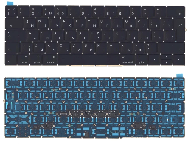 Клавиатура для ноутбука MacBook Pro 13 15 Retina A1706 черная с подсветкой большой Enter