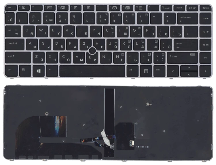 Клавиатура для ноутбука HP EliteBook 745 G3 черная с серой рамкой с указателем и подсветкой