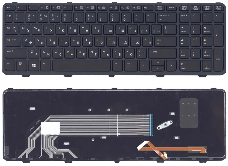 Клавиатура для ноутбука HP 450 G2 черная с рамкой с подсветкой
