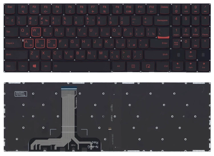 Клавиатура для ноутбука Lenovo Legion Y520 Y520-15IKB черная без рамки, красная подсветка