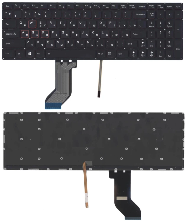 Клавиатура для ноутбука Lenovo IdeaPad Y700 Y700-15ISK черная без рамки с подсветкой