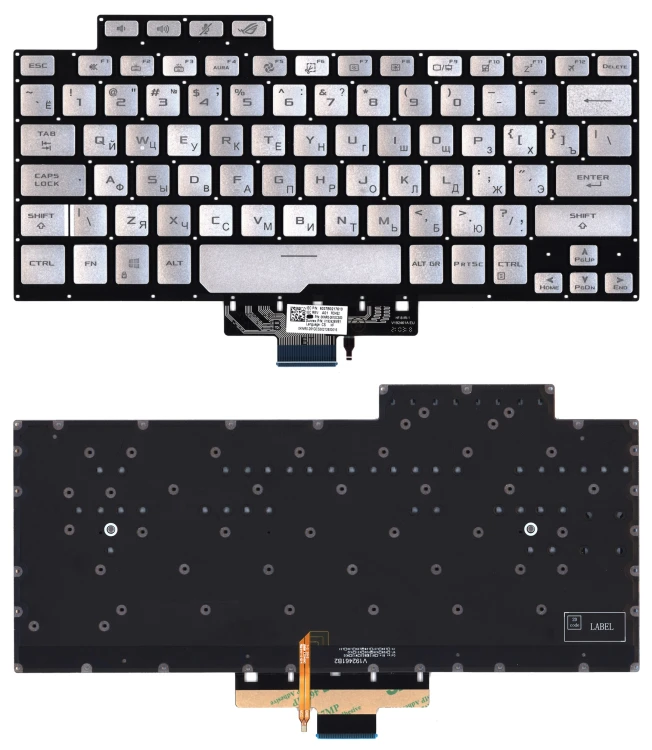 Клавиатура для ноутбука Asus ROG Zephyrus G14 GA401 серебристая c подсветкой маленький энтер